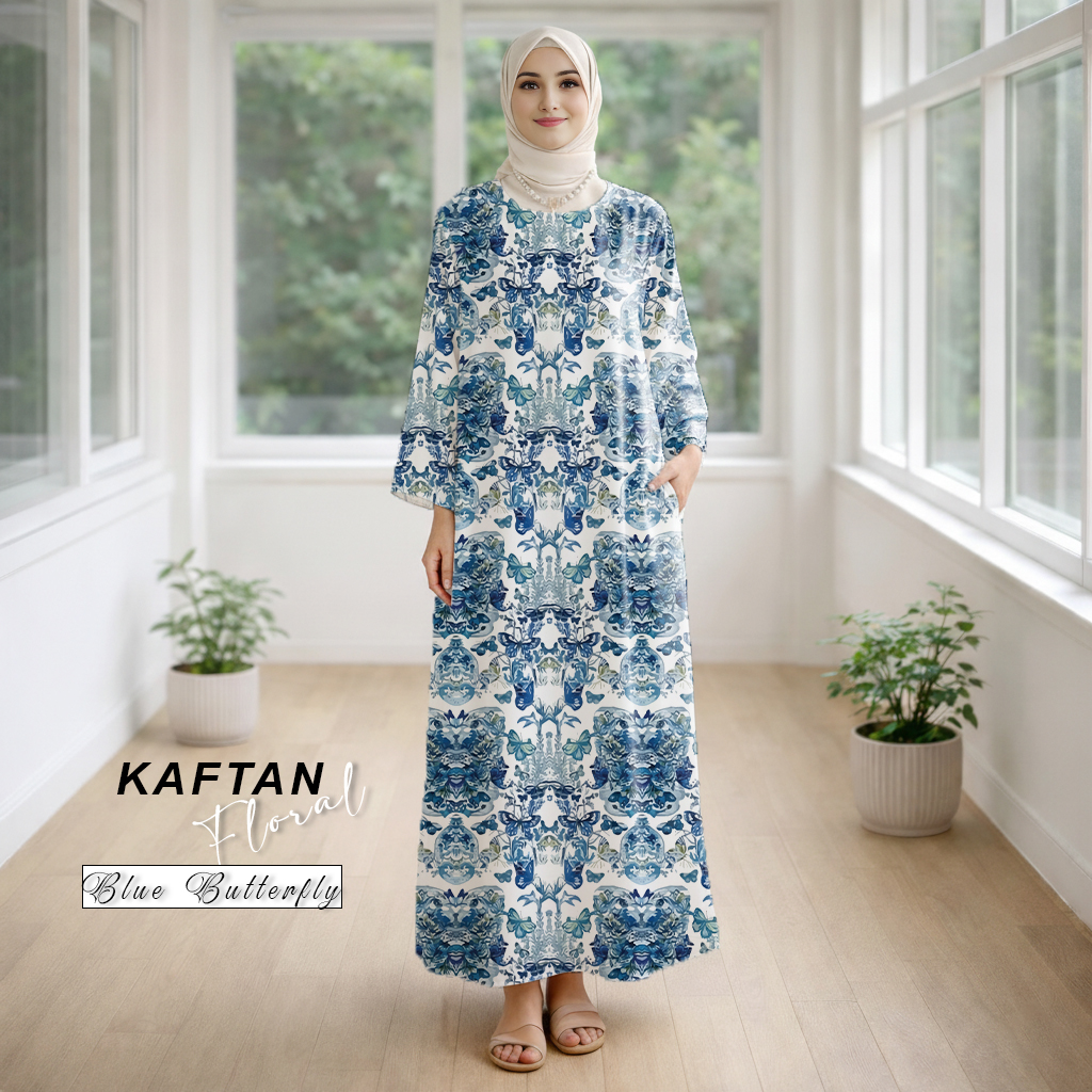 Kaftan Floral Blue Butterfly