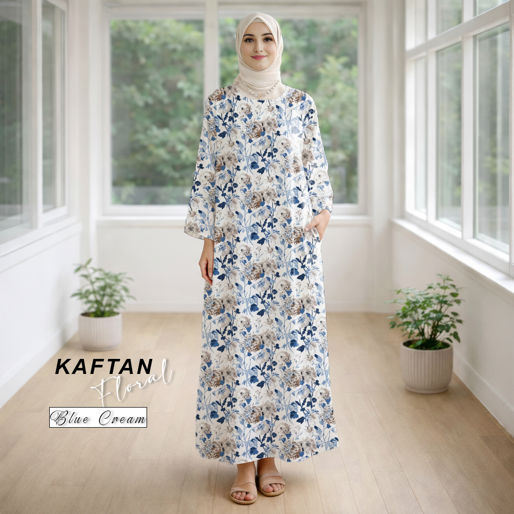 Kaftan Floral Blue Cream