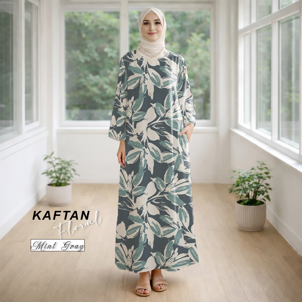 Kaftan Floral Mint Gray