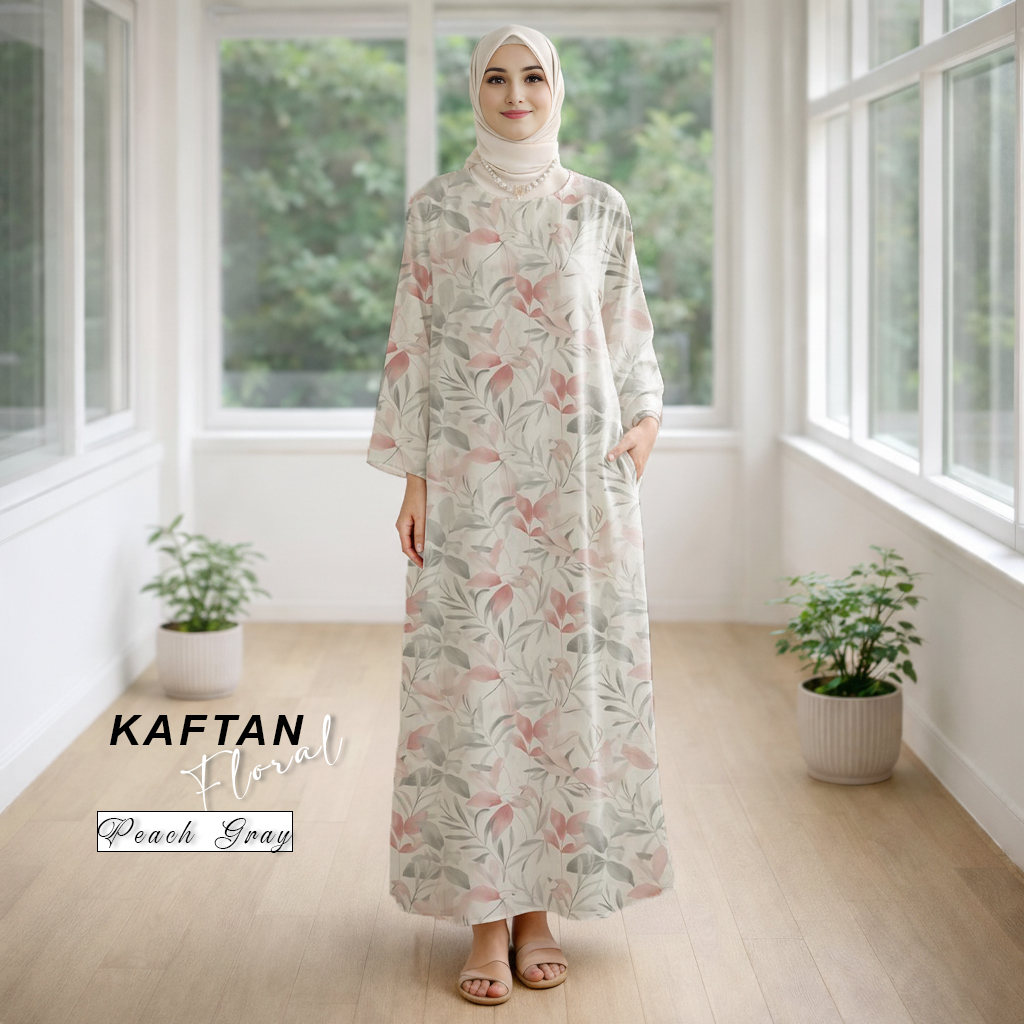 Kaftan Floral Peach Gray