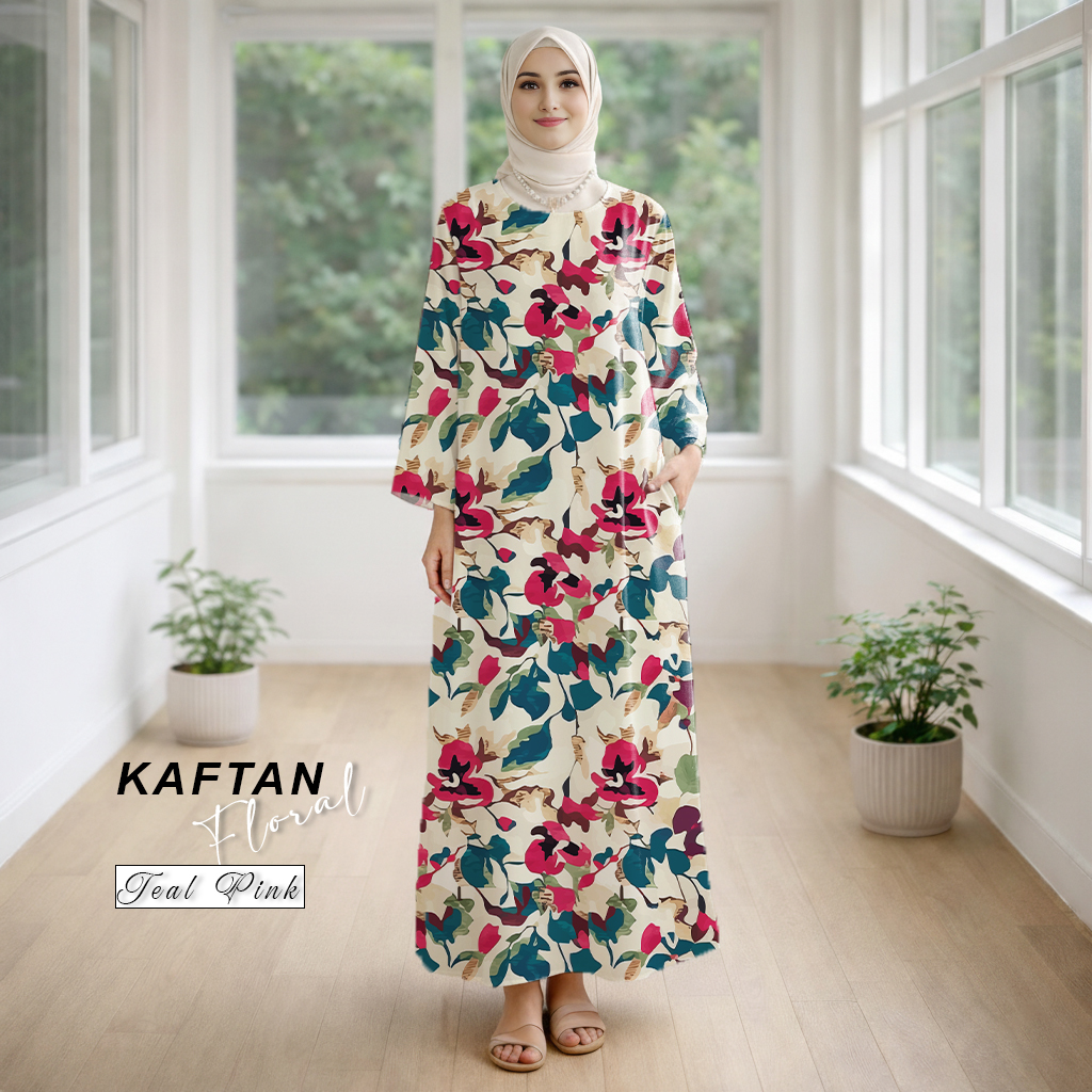 Kaftan Floral Teal Pink