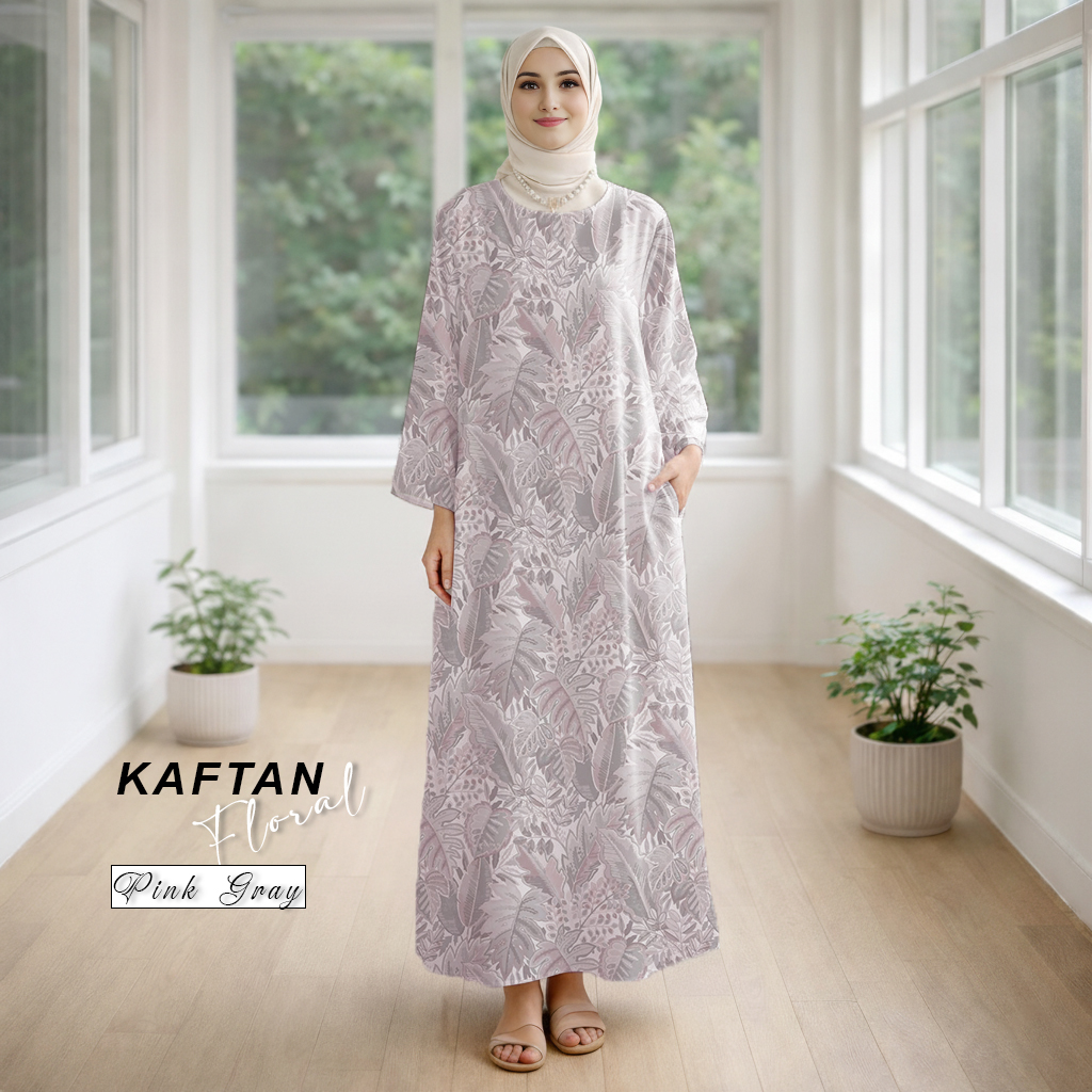 Kaftan Floral Pink Gray