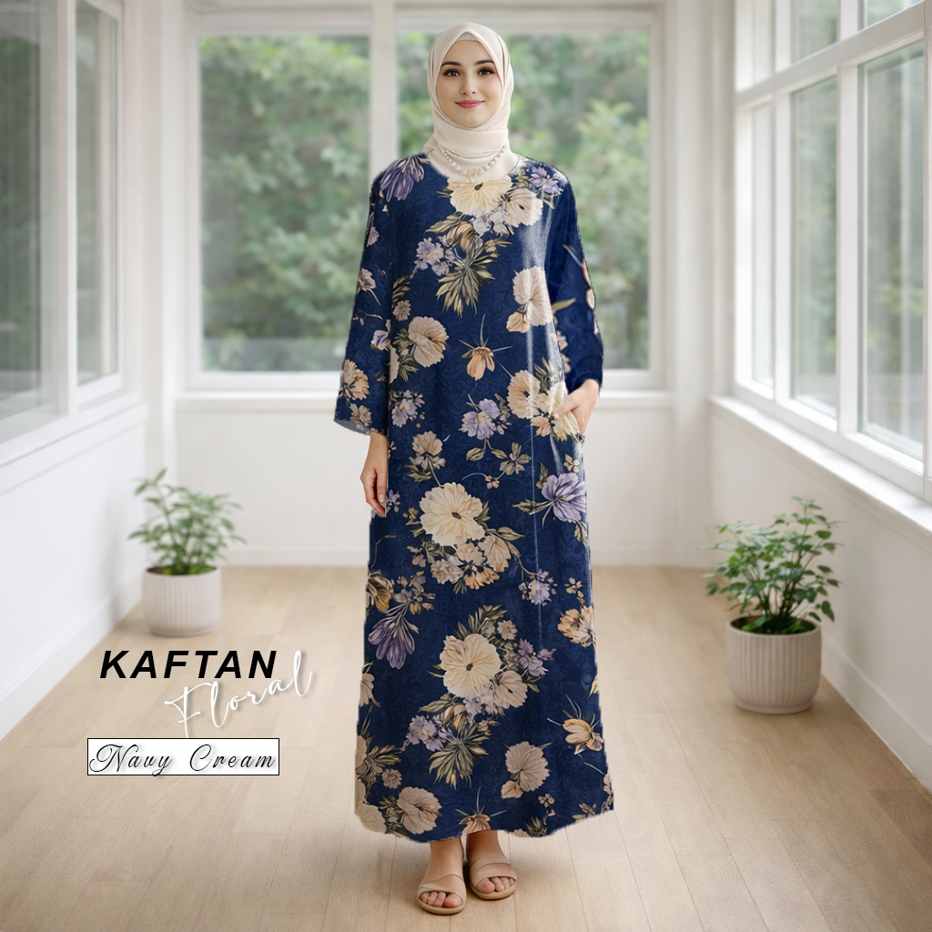 Kaftan Floral Navy Cream