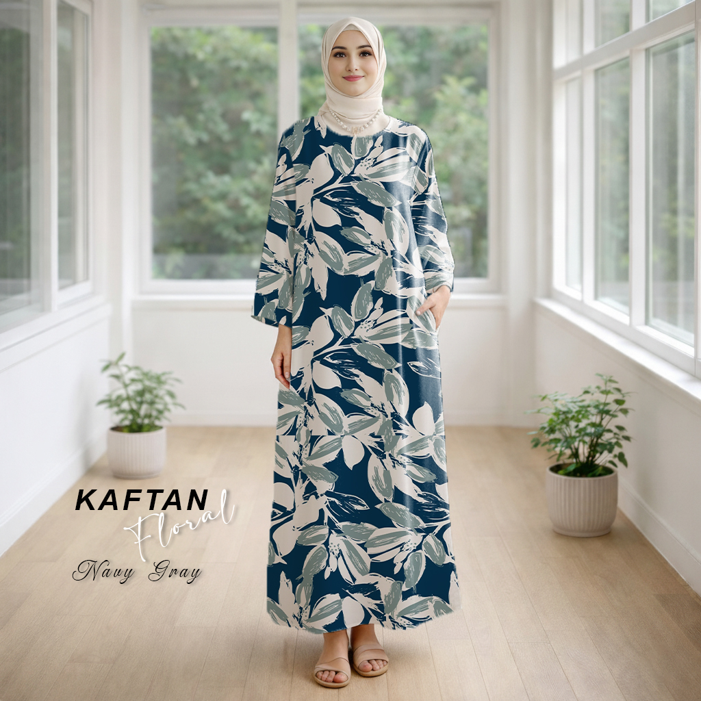 Kaftan Floral Navy Gray