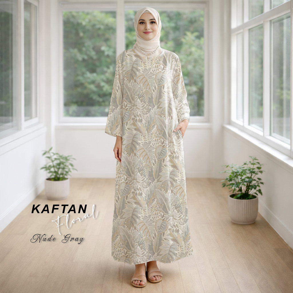 Kaftan Floral Nude Grey