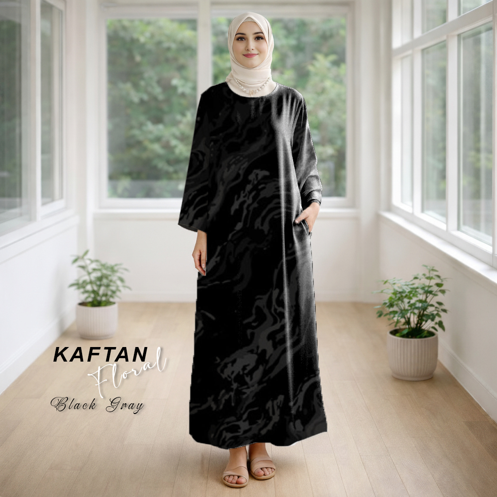 Kaftan Floral Black Gray