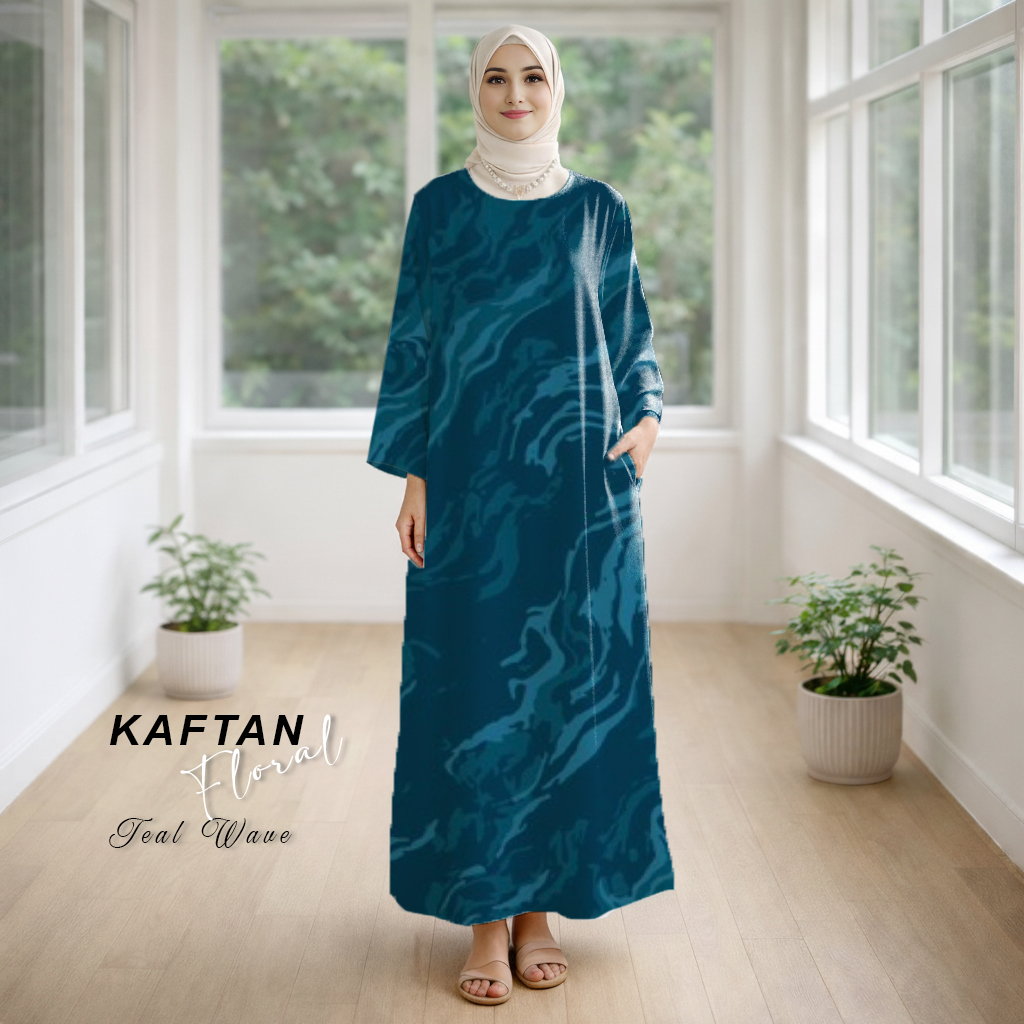 Kaftan Floral Teal Wave
