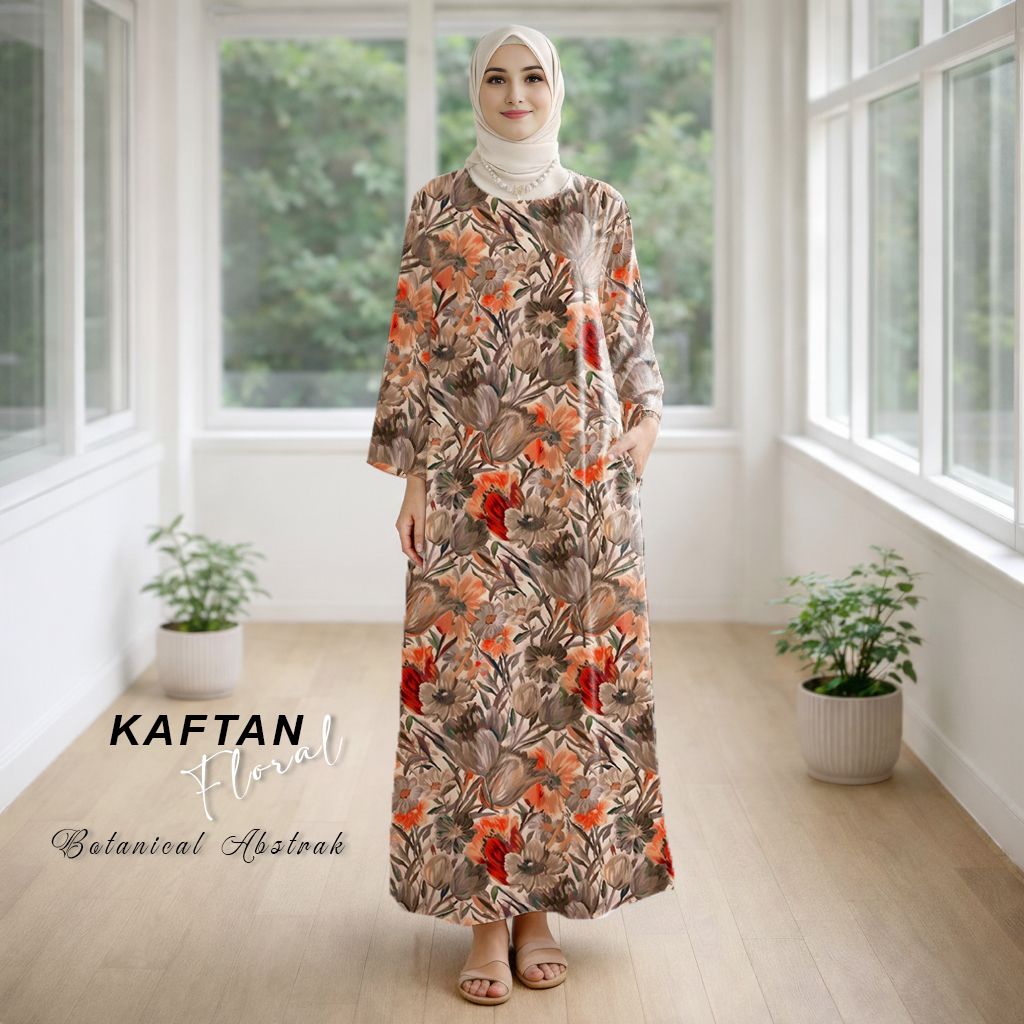 Kaftan Floral Botanical Abstrak
