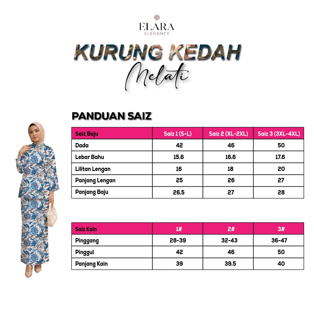 Carta Saiz Kurung Kedah Melati