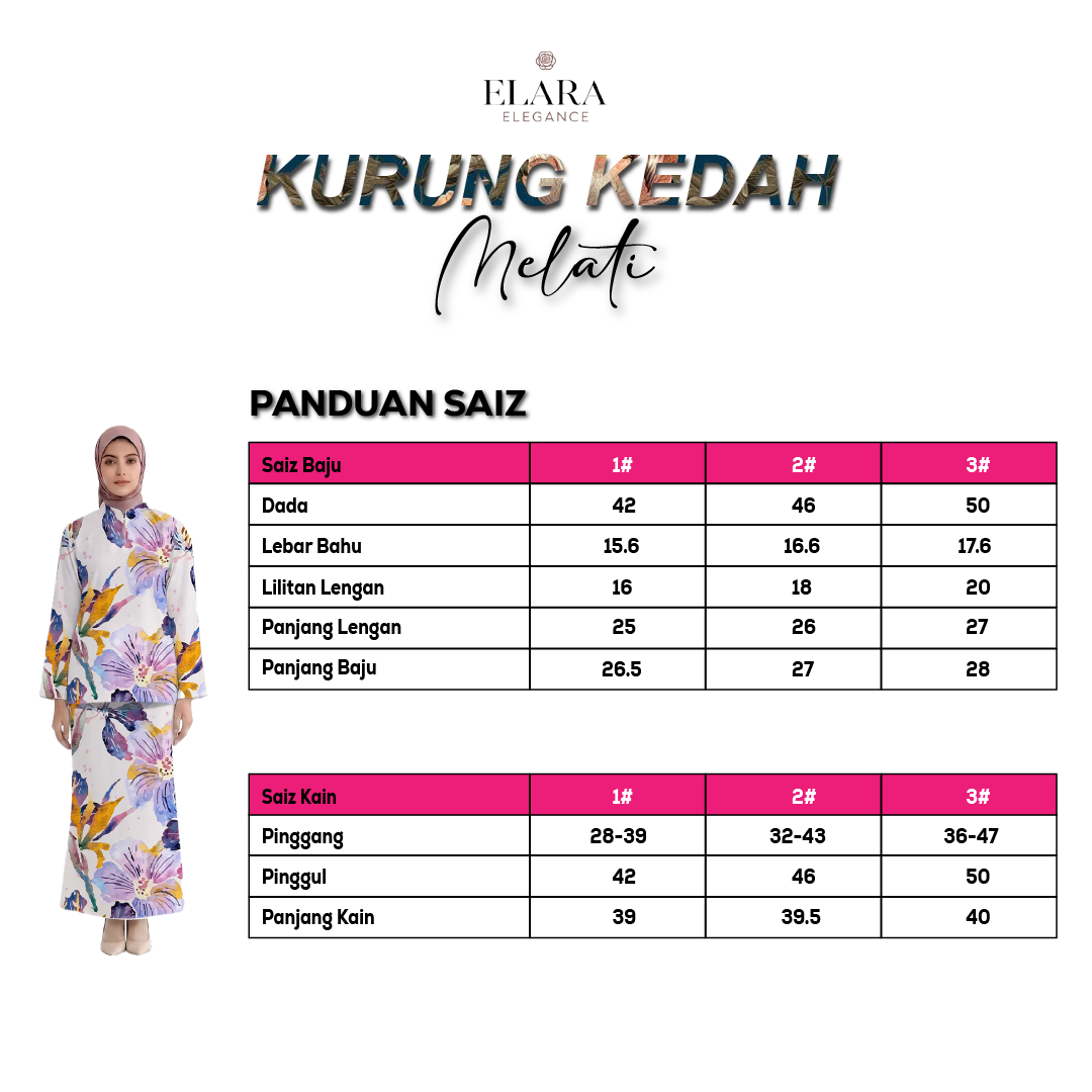 Carta Saiz Kurung Kedah Melati